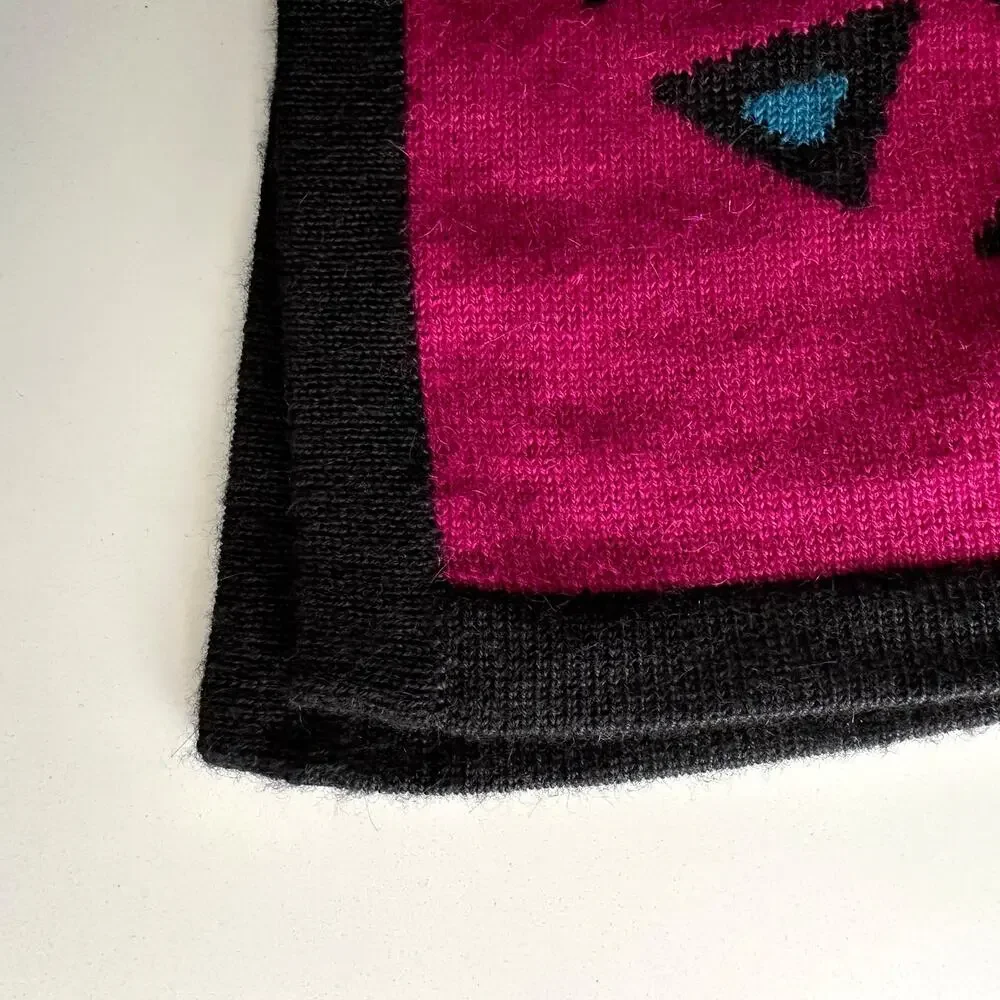 Origin Alpaca Bright‎ South American Graphic Pink Teal Knit Ruana Poncho Wrap OS